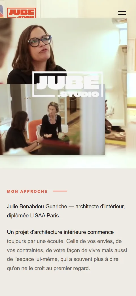 Le site Jube Studio sur mobile