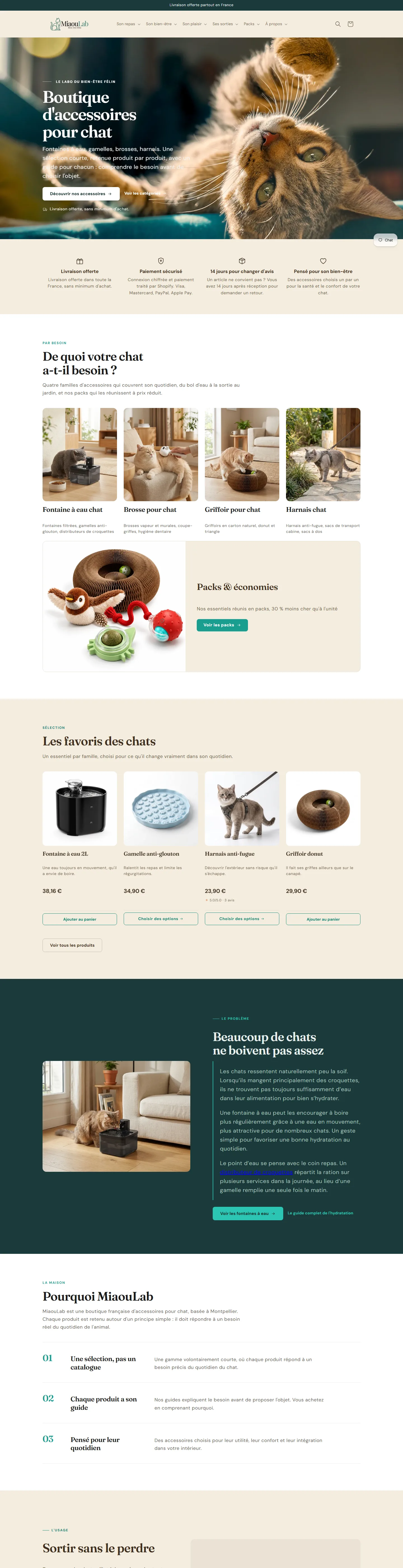 La boutique en ligne Miaou Lab sur ordinateur : accessoires pour chat