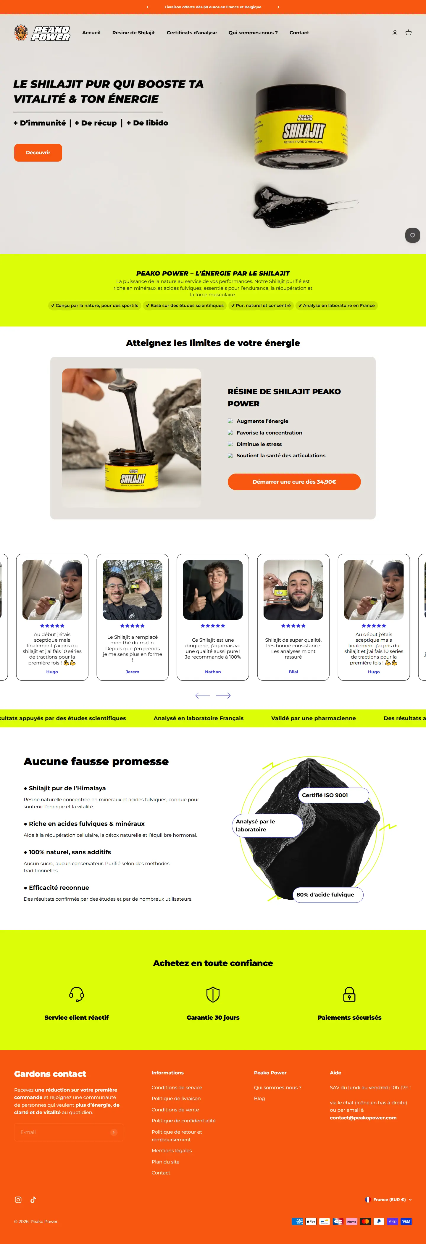 La boutique en ligne Peako Power sur ordinateur