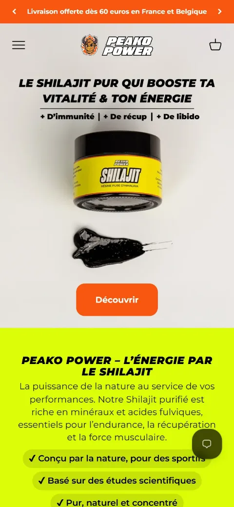 La boutique Peako Power sur mobile