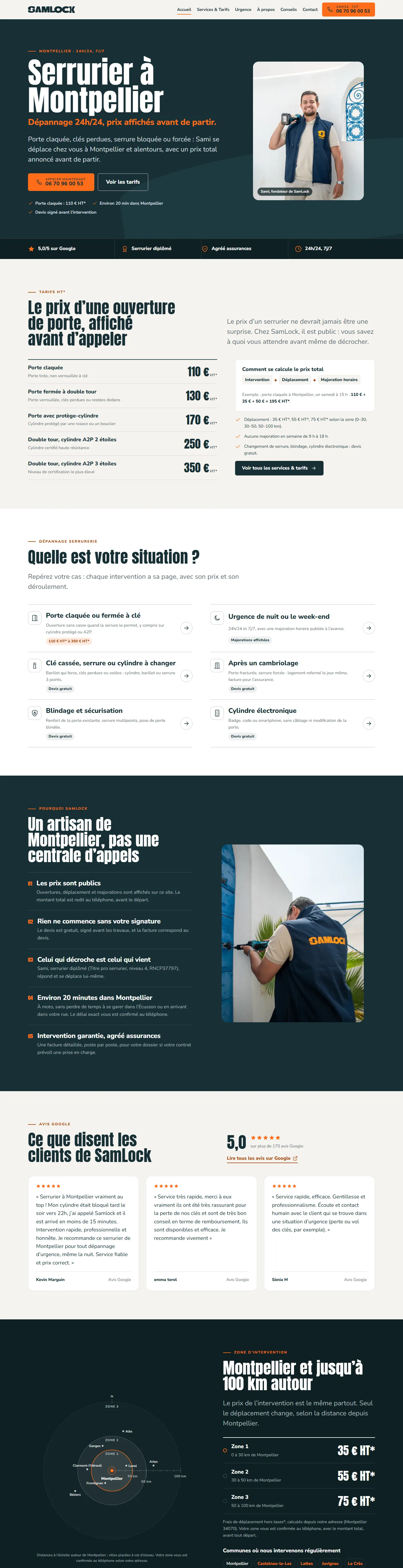 Le site SamLock sur ordinateur : serrurier dépannage 24h/24 à Montpellier